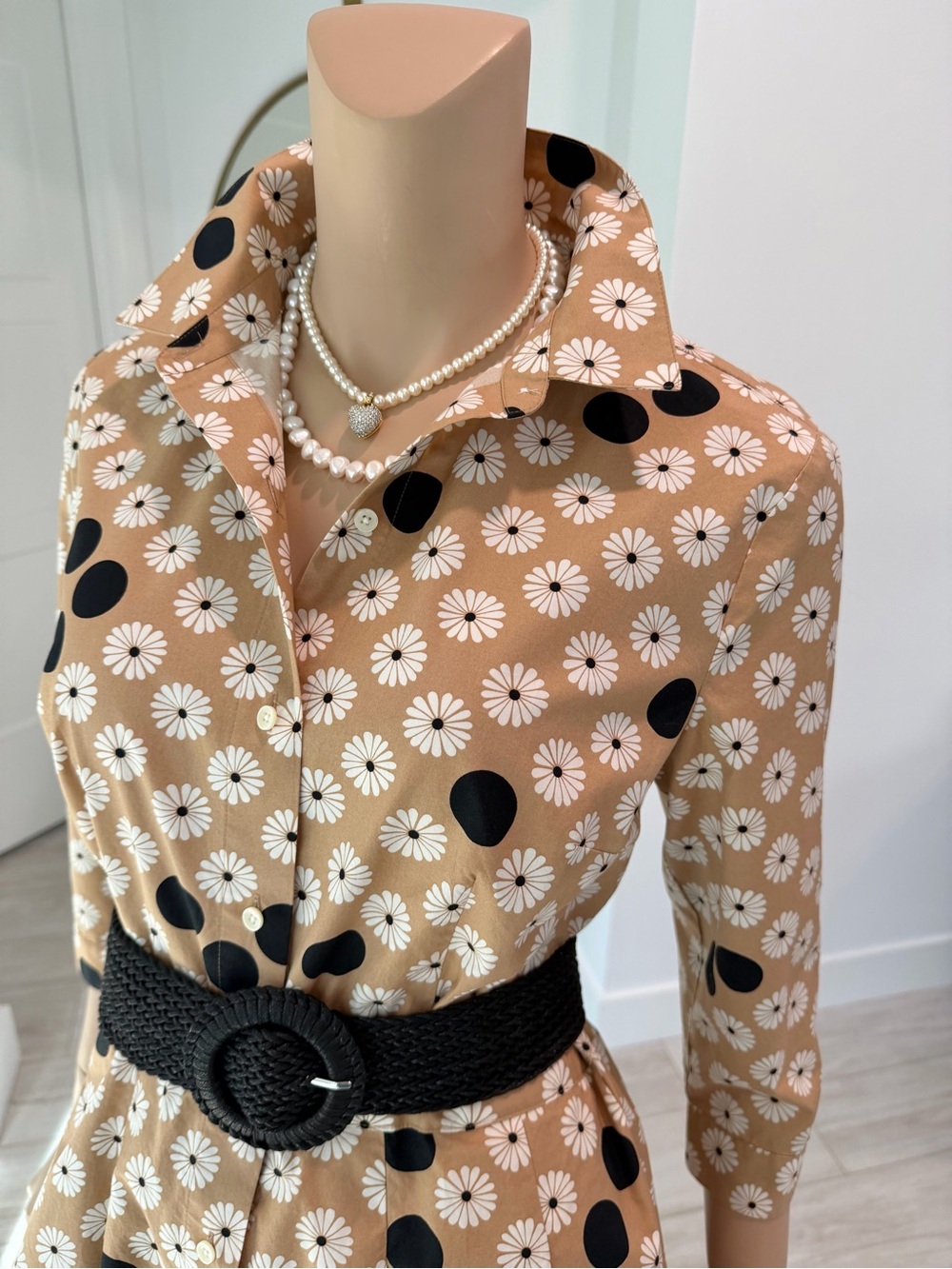 Talbots Petite Women’s Shirt Dress | Size 8P | Camel/Black/White | Cotton - Picture 6 of 15